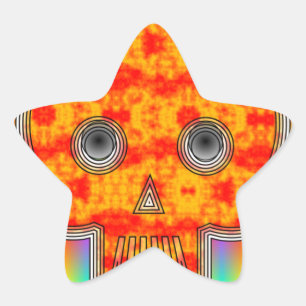 Farbenfrohe Robot Skull auf Regenbogenuntergrund Stern-Aufkleber