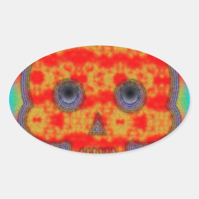 Farbenfrohe Robot Skull Painting Ovaler Aufkleber (Vorderseite)