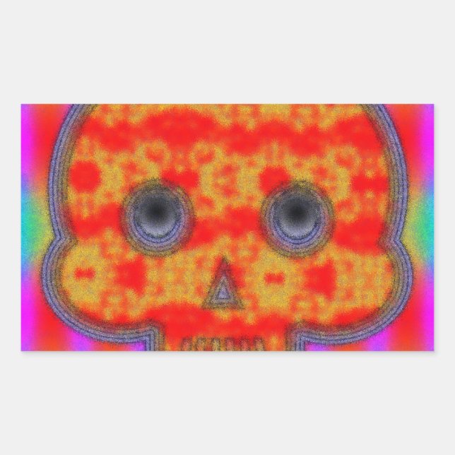 Farbenfrohe Robot Skull Painting Rechteckiger Aufkleber (Vorderseite)