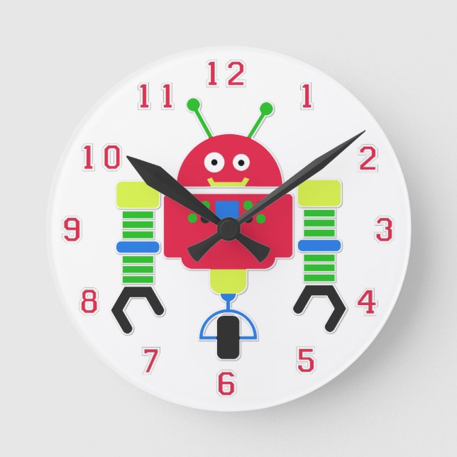 Farbenfrohe Robot Wall Clock Runde Wanduhr (Vorderseite)