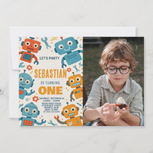 Farbenfrohe Roboter zum Geburtstag Einladung für K