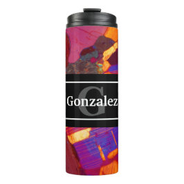 Farbenfrohe Rock-Dünnschicht mit Name und Monogram Thermosbecher