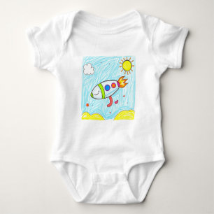 Farbenfrohe Rocket Doodle Spaß Weltraumkunst Baby Strampler
