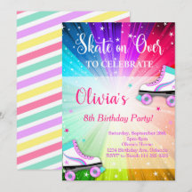 Farbenfrohe Roller Skate Geburtstagsparty Einladun