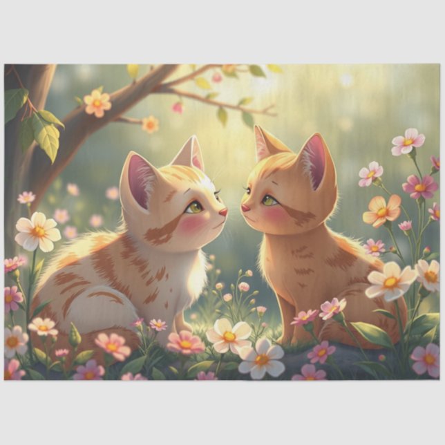 Farbenfrohe romantische Katzen - Tissue Paper Seidenpapier (Vorderseite)