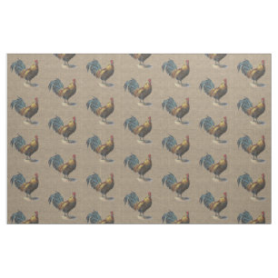 Farbenfrohe Rooster auf Imitate Jute Burlap Muster Stoff