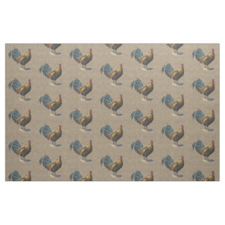 Farbenfrohe Rooster auf Imitate Jute Burlap Muster Stoff