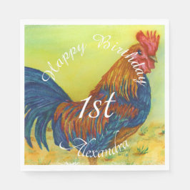 Farbenfrohe Rooster Happy Brthday Serviette