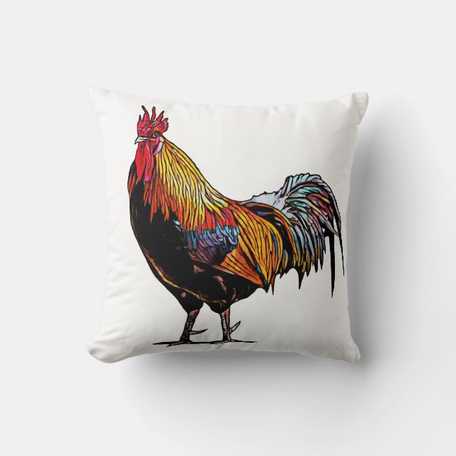 Farbenfrohe Rooster Kissen (Vorderseite)