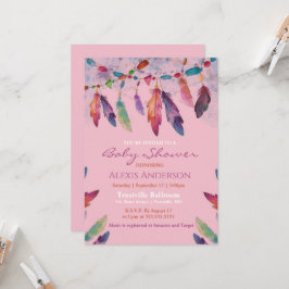 Farbenfrohe rosa Aquarelldusche Kinderdusche Einladung