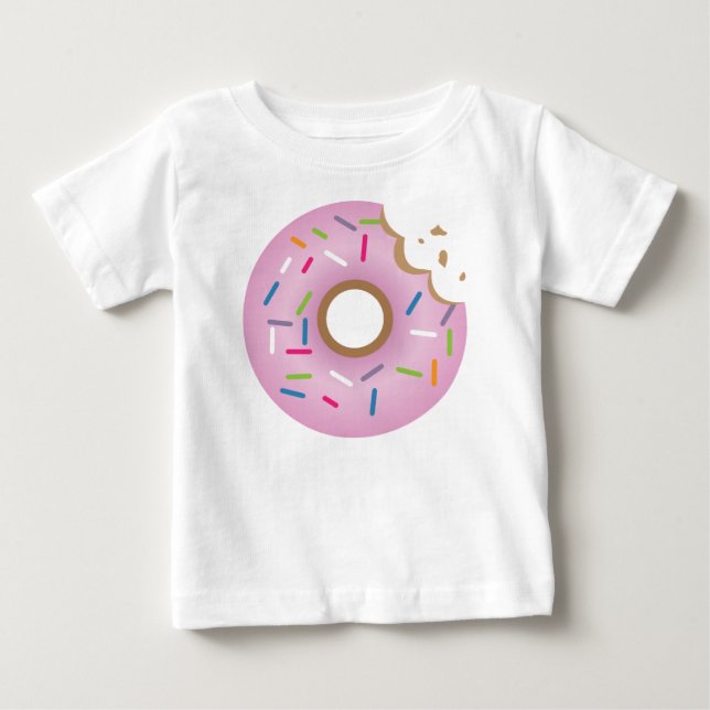 Farbenfrohe rosa Bitten Sprinkles Donut Baby T-shirt (Vorderseite)
