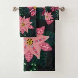 Farbenfrohe rosa BlütenBouquet Badhandtuch Set