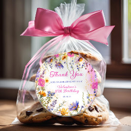 Farbenfrohe Rosa Blütengeburt Tee Party Vielen Dan Runder Aufkleber