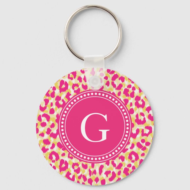 Farbenfrohe Rosa-Cheetah-Print-Monogramm Schlüsselanhänger (Vorderseite)