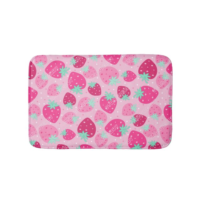 Farbenfrohe rosa Erdbeermuster Badematte (Vorderseite)