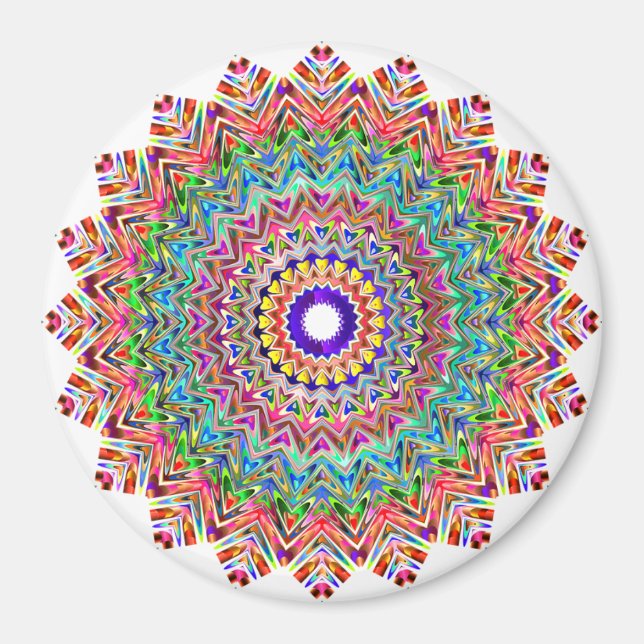 Farbenfrohe rosa Feather Mandala Boho Circle Magne Magnet (Vorne)