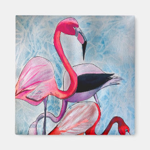 Farbenfrohe rosa Flamingo Aquarellkunst Magnet