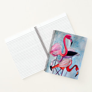 Farbenfrohe rosa Flamingo Aquarellkunst Notizbuch