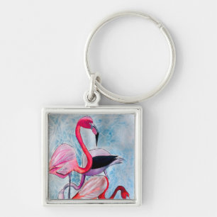 Farbenfrohe rosa Flamingo Aquarellkunst Schlüsselanhänger