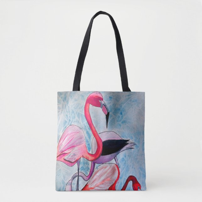 Farbenfrohe rosa Flamingo Aquarellkunst Tasche (Vorderseite)