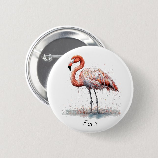 Farbenfrohe rosa Flamingo im Pointillismus-Stil Button (Vorne & Hinten)
