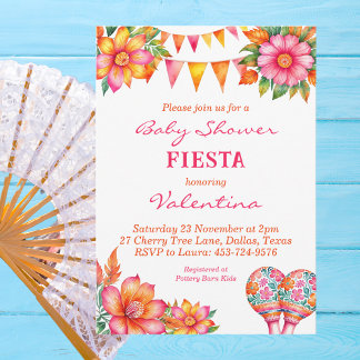 Farbenfrohe rosa florale mexikanische Fiesta Babyd Einladung