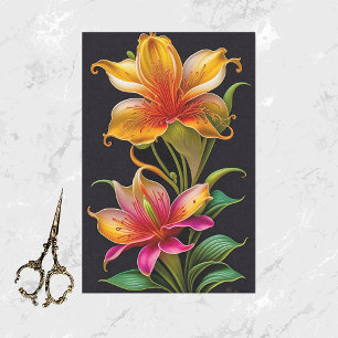 Farbenfrohe rosa gelbe Lilie Botanische Illustrati Seidenpapier