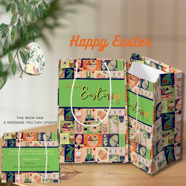 Farbenfrohe rosa grüne Sonne Mittlere Geschenktüte (Colorful Pink Green Bunny Medium Gift Bag)