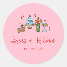 Farbenfrohe Rosa Hand Drawn Funky Writing Wedding Runder Aufkleber