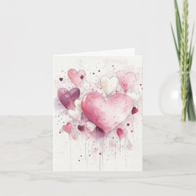 Farbenfrohe rosa Herzen Valentins Gruß Karte (Vorderseite)