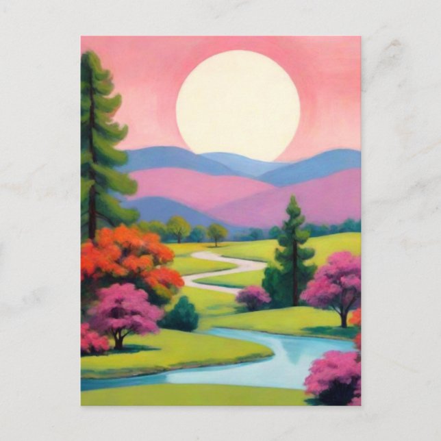 Farbenfrohe rosa Kunstlandschaft Postkarte (Vorderseite)