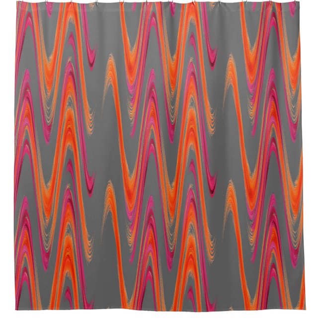 Farbenfrohe, rosa Orange Wave Geometric Muster Duschvorhang (Vorderseite)