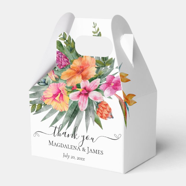 Farbenfrohe, rosa orangefarbene tropische Blume Ho Geschenkschachtel (Vorderseite)