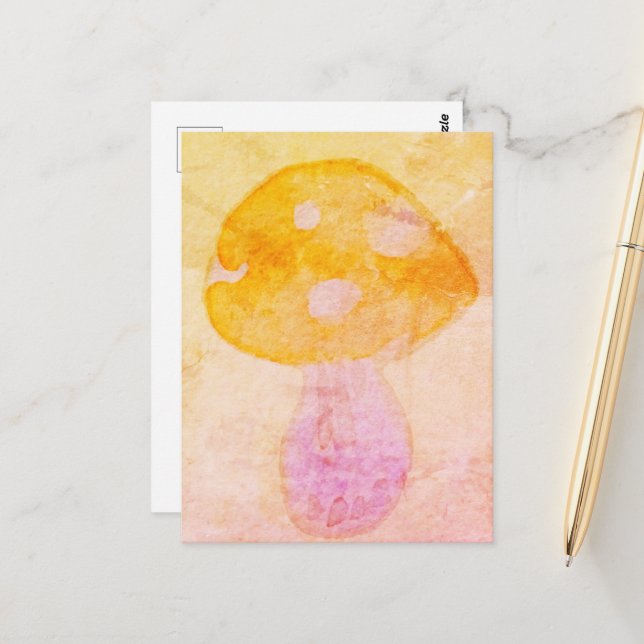Farbenfrohe Rosa Orangefarbenes Wasserfarben Pilz Postkarte (Vorderseite/Rückseite Beispiel)