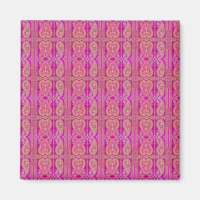 Farbenfrohe rosa Paisley gestreift Magnet (Vorne)