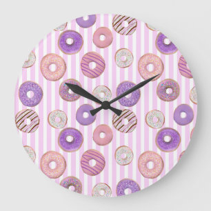 Farbenfrohe Rosa Pastel Donut Strip Illustration Große Wanduhr
