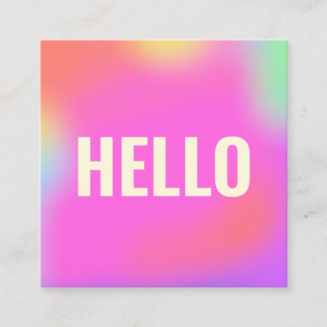 Farbenfrohe Rosa Regenbogen Hallo Glanz Fett Schri Quadratische Visitenkarte (Vorderseite)