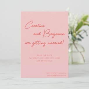 Farbenfrohe rosa, rote Skripthandschrift Hochzeit Save The Date