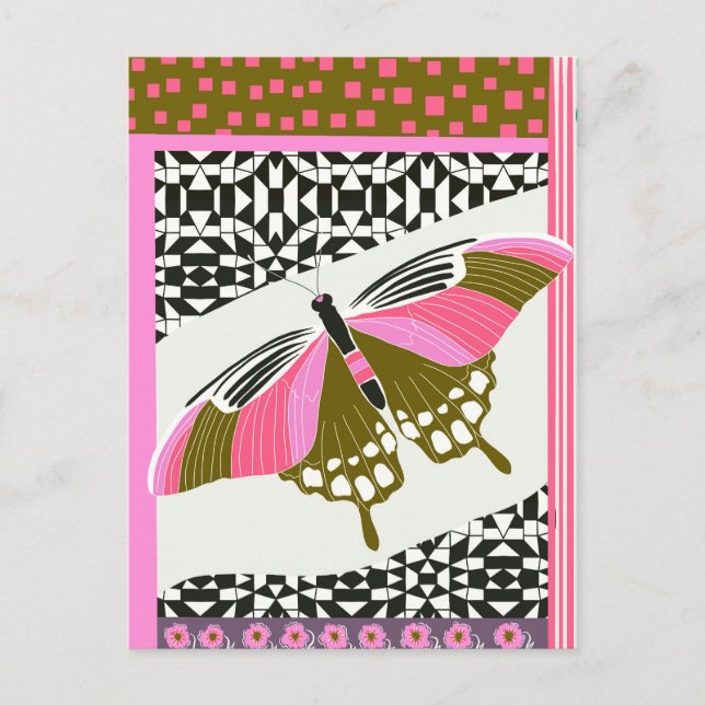 Farbenfrohe Rosa Schmetterling Gemusterte Naturlie Postkarte (Vorderseite)