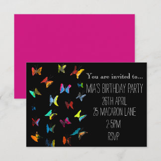 Farbenfrohe Rosa Schmetterling Mädchen Geburtstags Einladung