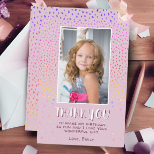 Farbenfrohe rosa Sterne Geburtstag Kinder Foto Dankeskarte