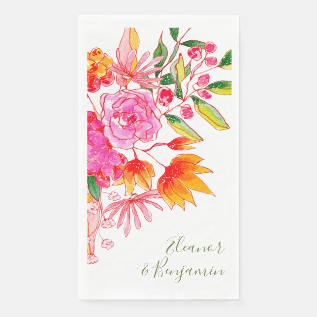 Farbenfrohe rosa Wasserfarben Gewohnte Hochzeit Serviette (Vorderseite)