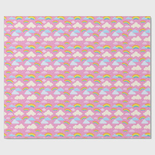 Farbenfrohe rosa Wolken und Regenbogen Geschenkpapier