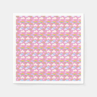 Farbenfrohe rosa Wolken und Regenbogen Serviette