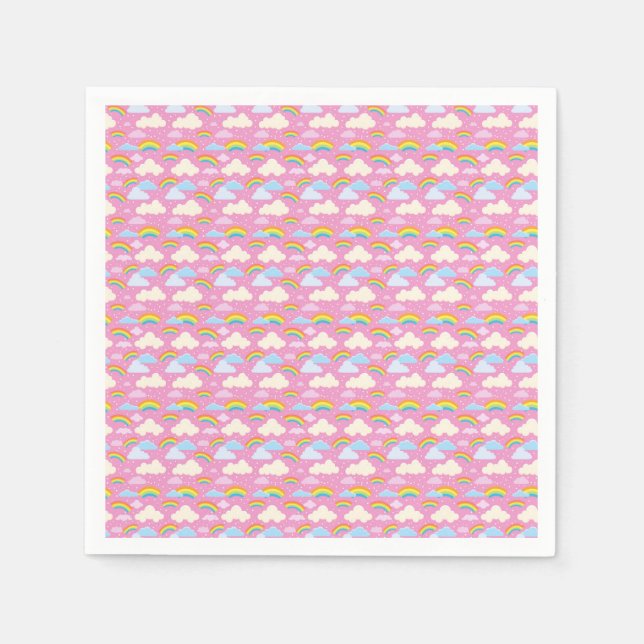 Farbenfrohe rosa Wolken und Regenbogen Serviette (Vorderseite)