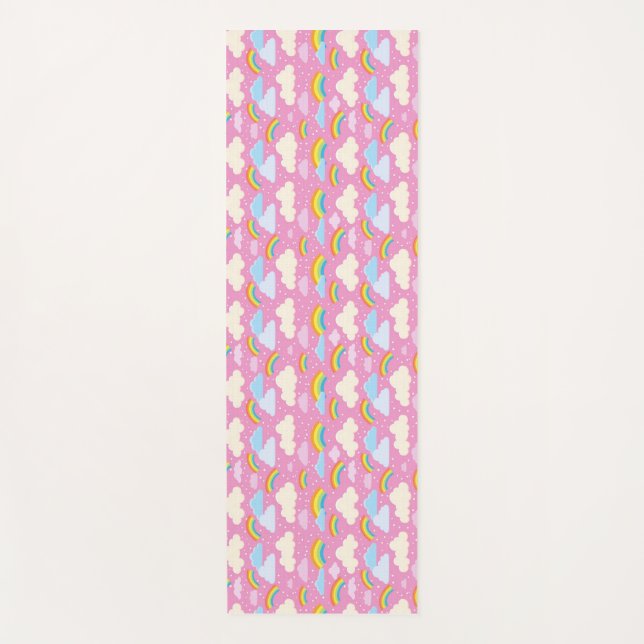 Farbenfrohe rosa Wolken und Regenbogen Yogamatte (Vorderseite)