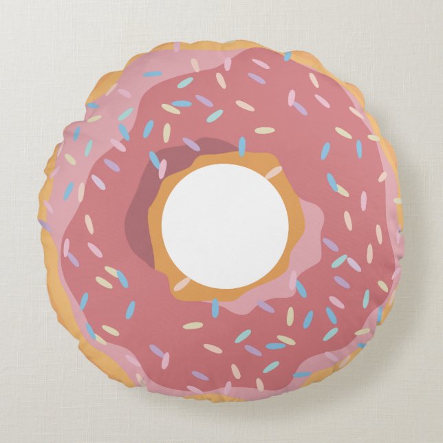 Farbenfrohe rosafarbene, pastellfarbene Donuts & S Rundes Kissen (Vorderseite)