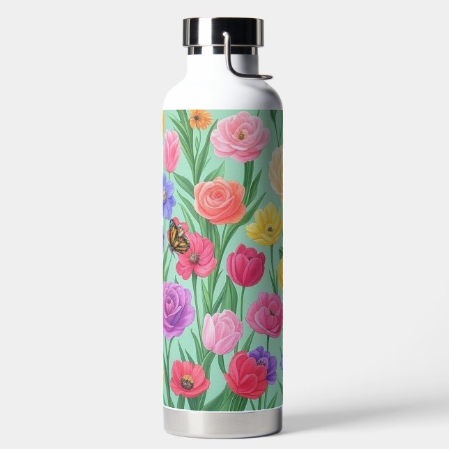 Farbenfrohe Rose Blumen/Frühling Trinkflasche (links)