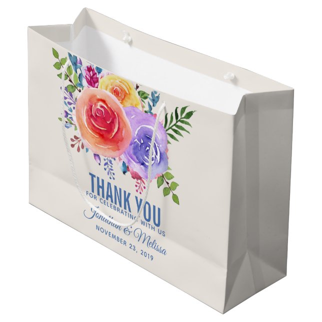 Farbenfrohe Rose Blumenzwiebelblume Vielen Dank Große Geschenktüte (Vorderseite Schrägansicht)