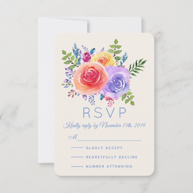 Farbenfrohe Rose Blumenzwiebeln RSVP Karte (Vorderseite)